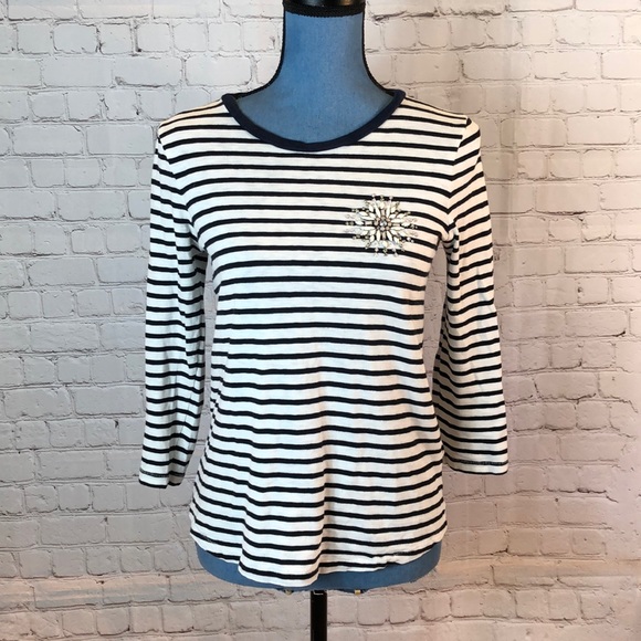 J. Crew Tops - J Crew blu striped 3/4 length sleeve